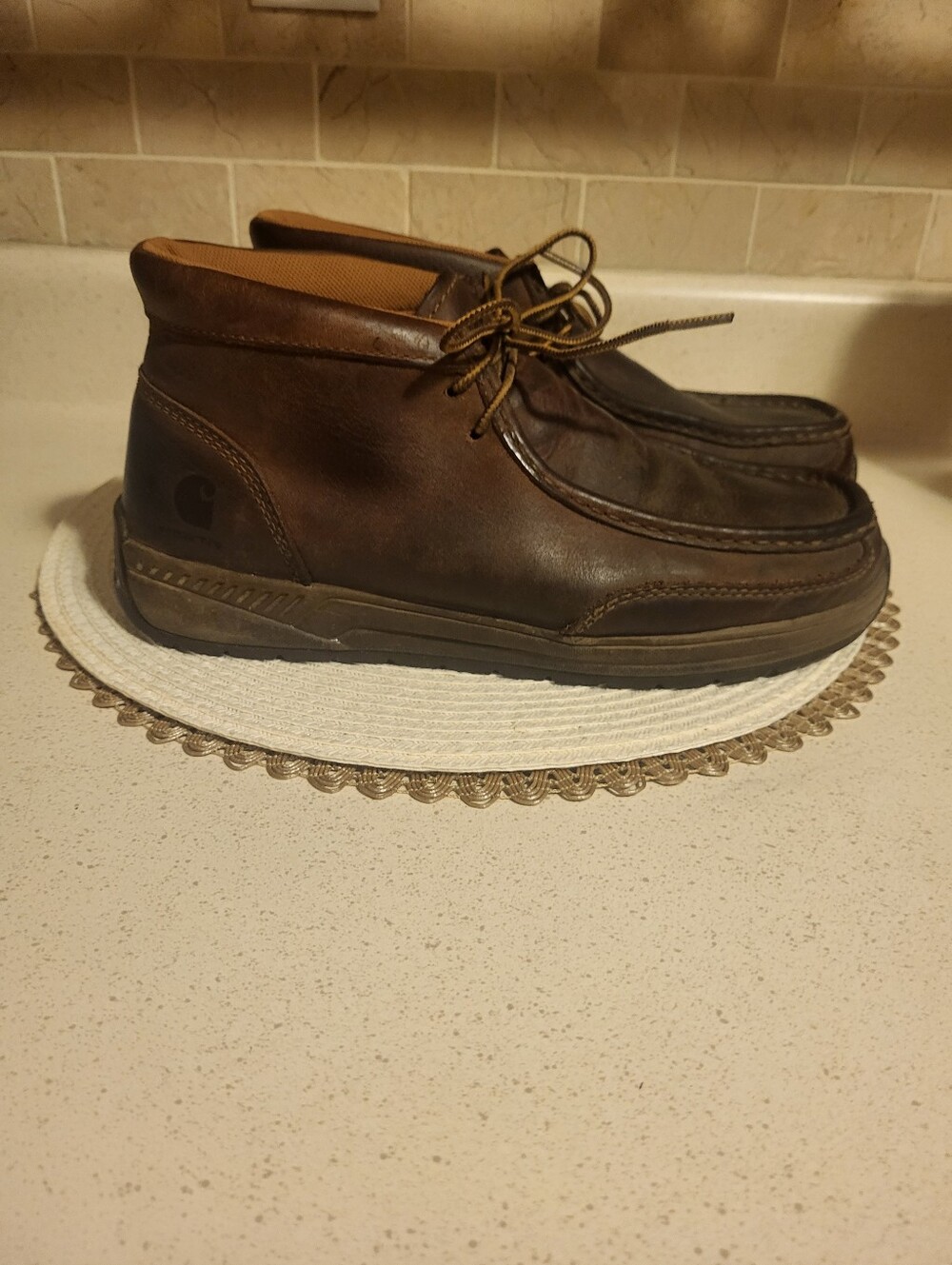 Carhartt Men's Dk.Brown Leather Moc Toe Chukka Boots Sz.9W Work Casual Outdoor